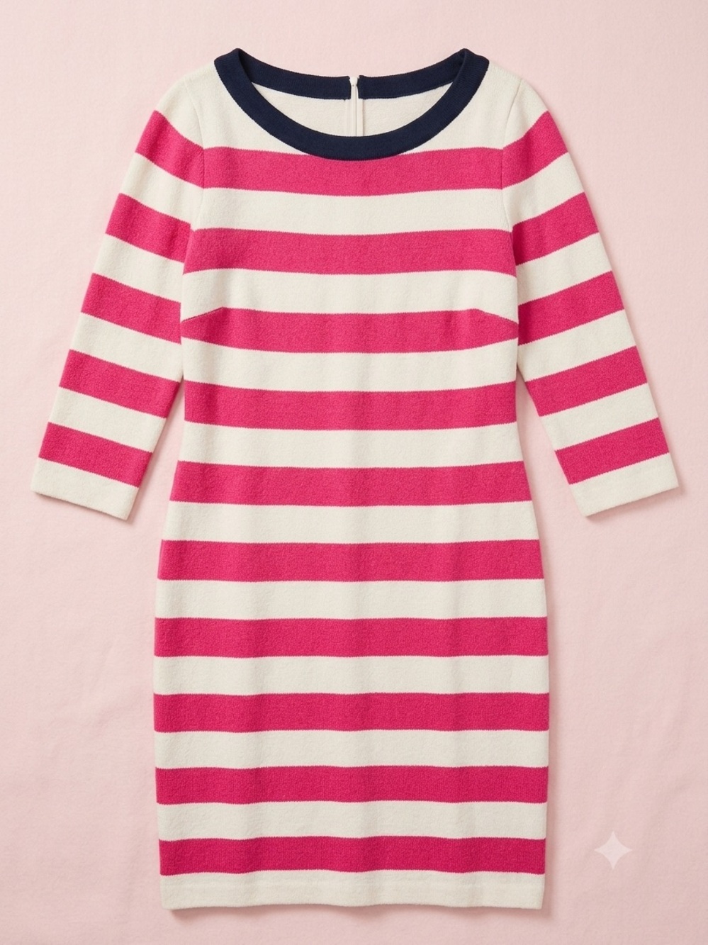 St. John Sheath Dress Womens 10 Pink Cream Striped 3/4 Sleeve Wool Knit - Picture 6 of 7